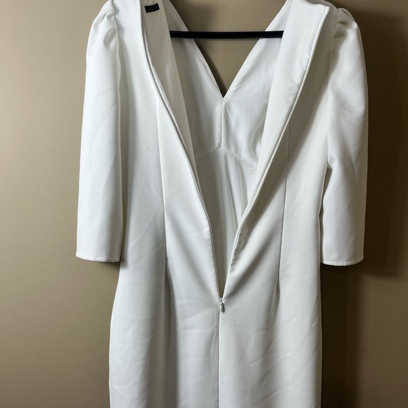 Elegant White Sheath Modest Wedding Midi Dress with Puff Pearl Sleeves Size XS - Picture 10 of 10